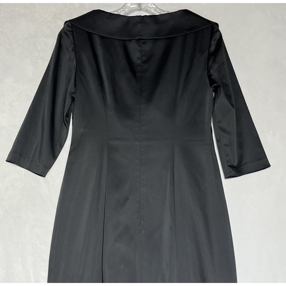 Kay Unger Sheath Dress 4 Black Satin V Neck Shawl Collar Ruched Cocktail Formal - Picture 4 of 14